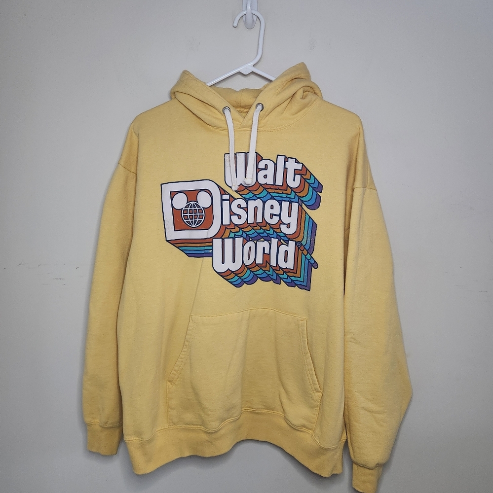 Women's Disney Parks Walt Disney World Yellow Hooded Pullover Sz Large